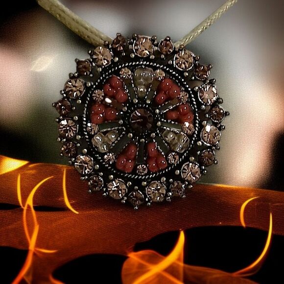 Y2K Rhinestone Disc Necklace Bohemian Cord Whimsigoth Fairy Coquette Lia Sophia - Picture 14 of 16